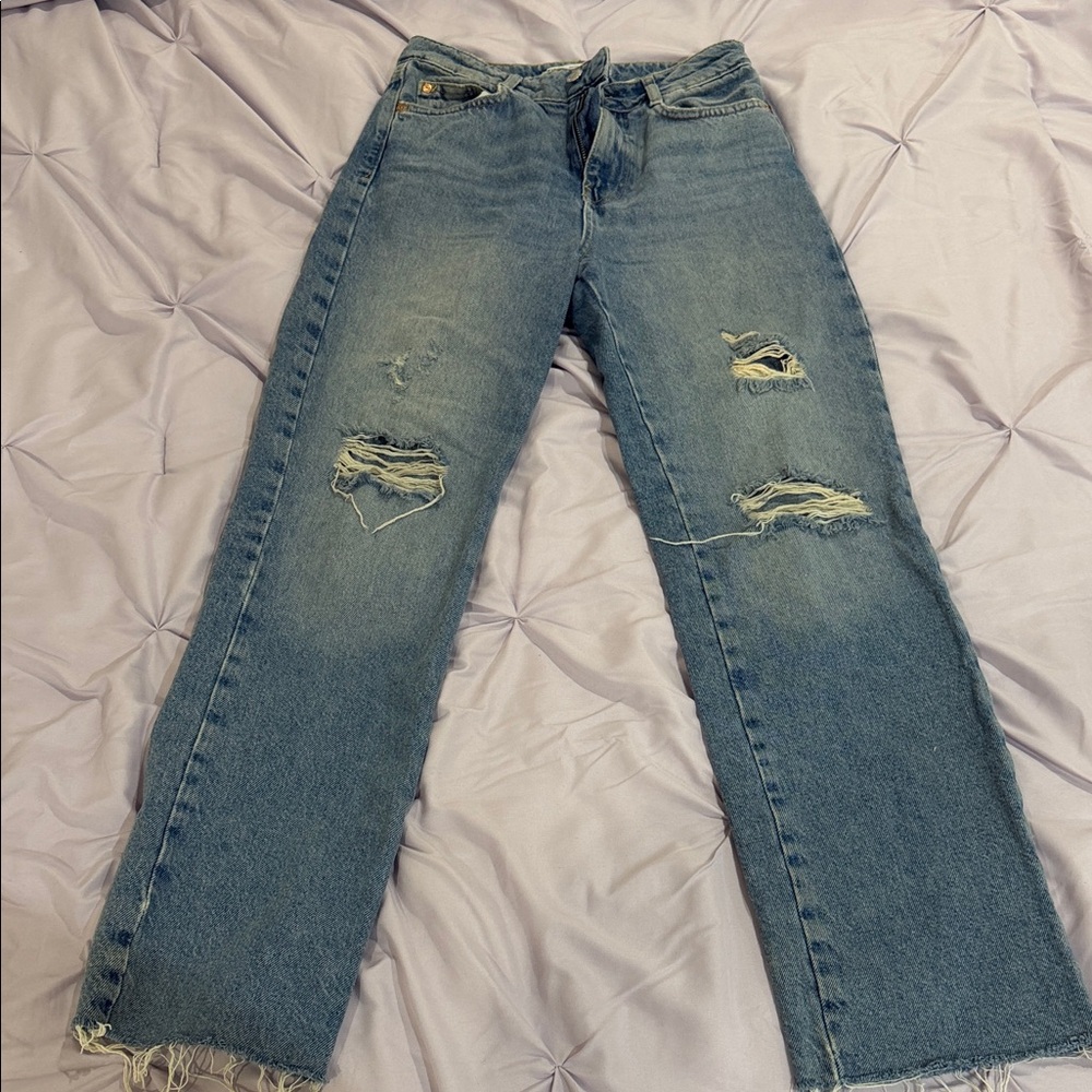 Zara Straight Leg Distressed Blue Jeans